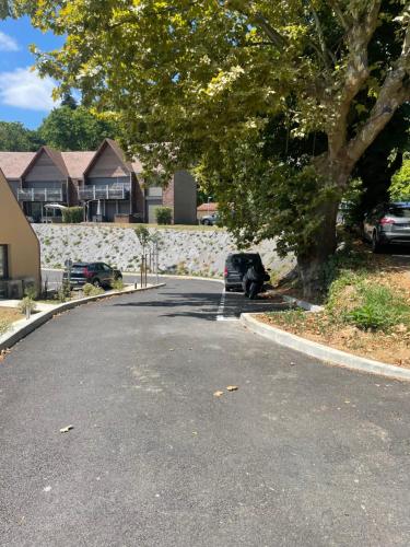 um carro estacionado na berma de uma estrada em Le Blue Moon - 50m centre historique - parking privatif em Sarlat-la-Canéda