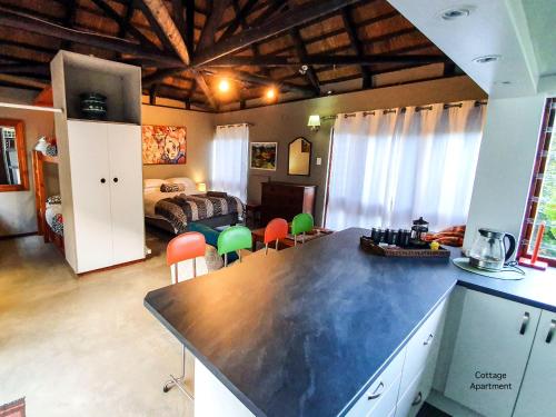 uma cozinha e sala de estar com uma grande bancada em Stay at Seodin em Wilderness