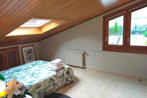 a bedroom with a bed and a skylight at Amplio ático con terraza en Andorra centro in Escaldes-Engordany