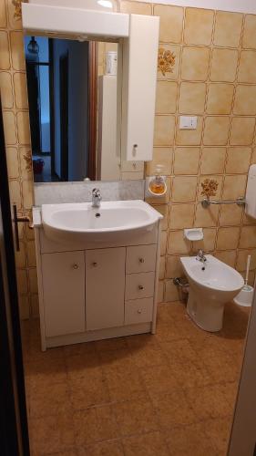 ein Bad mit einem Waschbecken und einem WC in der Unterkunft Room Pappagnocca in Reggio nell'Emilia