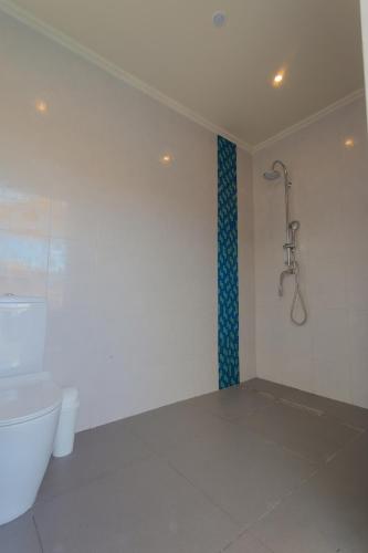 a bathroom with a shower and a toilet at Lovely Caribbean family villa with private pool in Willemstad