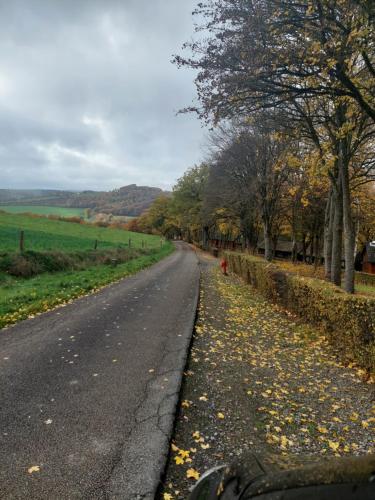 una strada vuota in mezzo a un campo di Chalet 172 - La Boverie a Rendeux