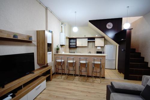 Kuchyň nebo kuchyňský kout v ubytování Apartament Lwowska
