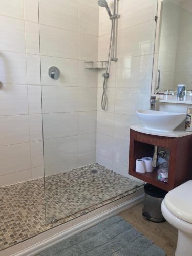 a bathroom with a shower and a sink at Oceanic 2 Bedroom - Self-catering Apartment in Durban
