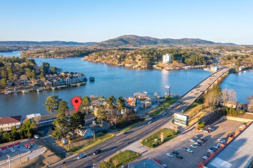 an aerial view of a river and a city at The Hamilton - Lakefront & Studio Suites, Hot Springs in Hot Springs