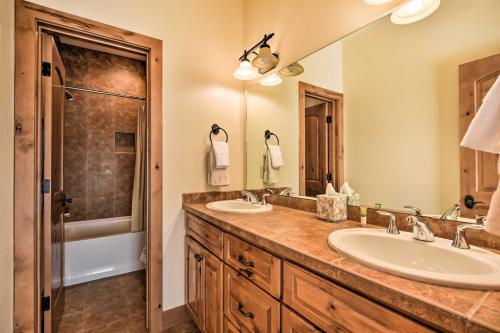 a bathroom with two sinks and a shower at Crested Butte Townhome with Views - Steps to Lifts! in Mount Crested Butte