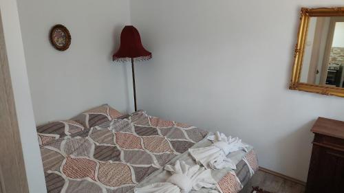 a bedroom with a bed and a mirror at Divčibarski M.S.A. kutak in Divčibare
