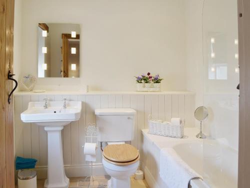 a white bathroom with a toilet and a sink at The Stables in Ingleton
