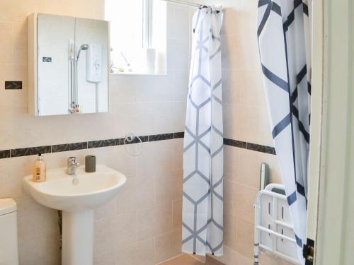 uma casa de banho com um lavatório e um espelho em Wellwood Cottage em Morpeth