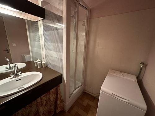 ポール・ヴァンドルにあるAppartement Port-Vendres, 2 pièces, 4 personnes - FR-1-309-10のバスルーム(洗面台、トイレ、鏡付)