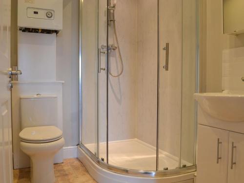 a bathroom with a shower and a toilet and a sink at The Honey House in Eastry