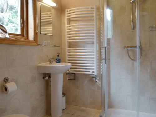 a bathroom with a sink and a shower at The Larches - E4651 in Mainstone