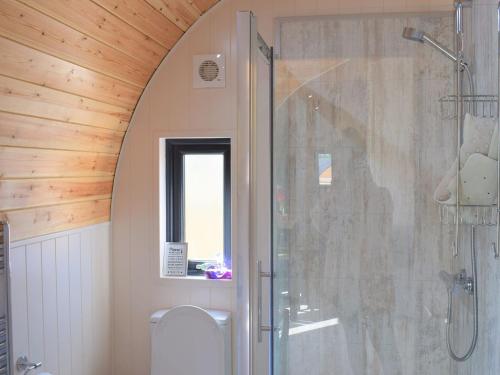 a bathroom with a shower and a toilet at The Den - Uk32365 in Ellingham