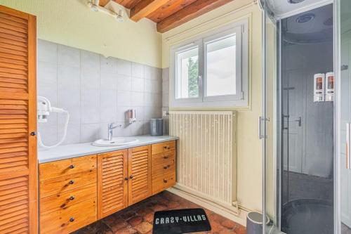 a bathroom with a sink and a shower at So Villa Ramenerie 45 - Heated pool - Basket - 1h30 from Paris - 26 beds in Courtemaux