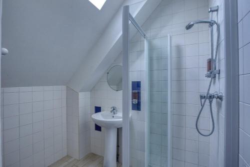 a bathroom with a shower and a sink at Crazy Villa Chateaubert 28 - Heated pool - Basket - 2h Paris - 30p in La Chapelle-Saint-Fray