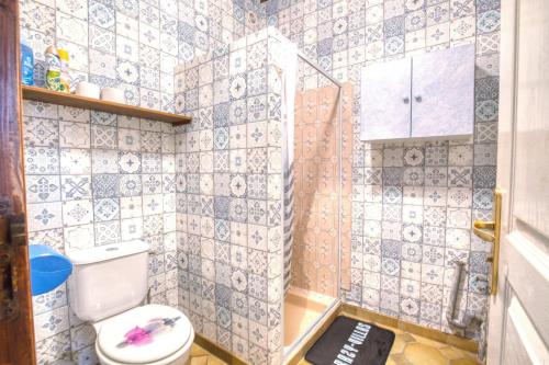 a bathroom with a toilet and a shower at Crazy Villa Gouadiere 45 - Heated pool - Basket - 1h45 from Paris - 30p in Poilly-lez-Gien