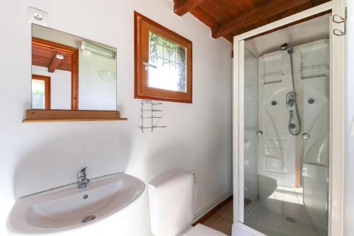 a bathroom with a toilet and a sink and a shower at Les Cabanes Parisiennes - Chalets 1h30 from Paris - 62P in Sainte-Geneviève-des-Bois