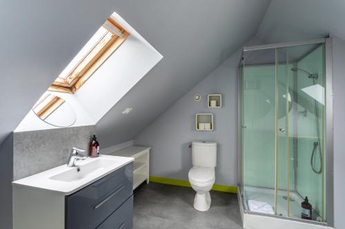 ein Bad mit einer Dusche, einem Waschbecken und einem WC in der Unterkunft Le Routhouan - Idéalement situé à Saint-Malo in Saint-Malo