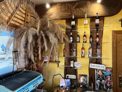 un bar con botellas de alcohol en la pared en Dom Wczasowy Koral, en Dziwnów