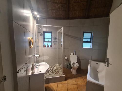 a bathroom with a sink and a toilet at Mountain Villa House in Hartbeespoort