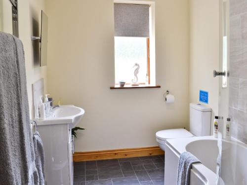 bagno con servizi igienici, lavandino e finestra di Russet a Ulrome