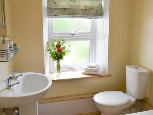 KilmelfortにあるCuil Lodgeのバスルーム(トイレ付)、花瓶のある窓が備わります。