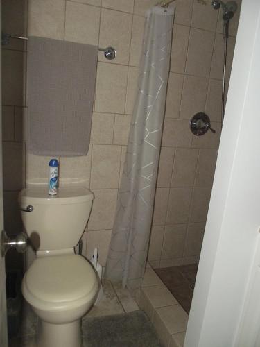a bathroom with a toilet and a shower at Islamorada Paradise Overlooking the Fabulous Florida Bay. in Tavernier