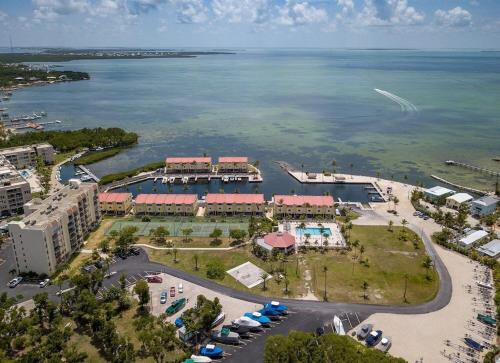 an aerial view of a resort next to the water at Islamorada Paradise Overlooking the Fabulous Florida Bay. in Tavernier