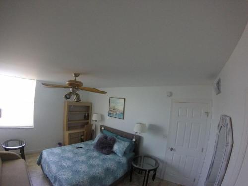 a bedroom with a bed and a ceiling fan at Islamorada Paradise Overlooking the Fabulous Florida Bay. in Tavernier