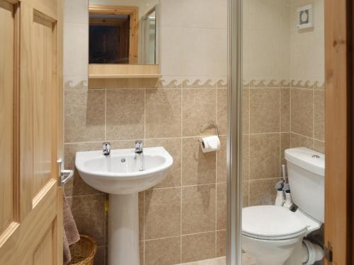ein Bad mit einem WC und einem Waschbecken in der Unterkunft Meadow Cottage in St Just