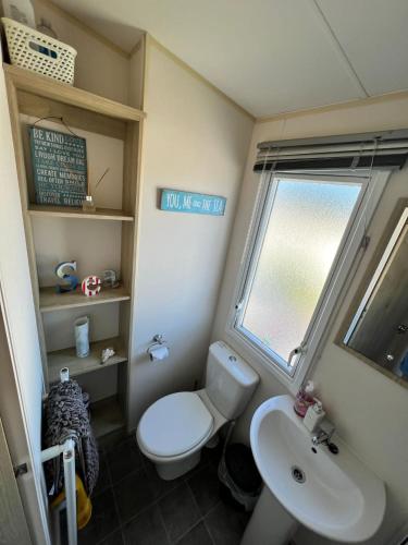 a small bathroom with a toilet and a sink at Newquay Bay Resort - SummerBreeze PV54 in Newquay Bay Resort