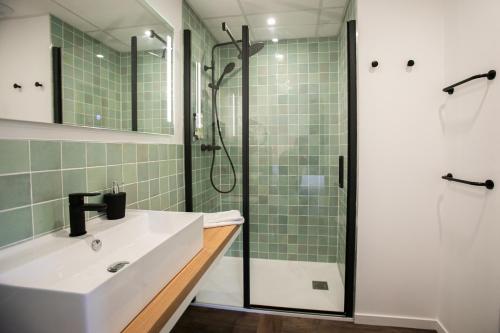 a bathroom with a sink and a shower at Le Maleville - Appartements de Standing in Périgueux