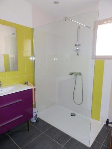 une salle de bain avec douche et lavabo dans l'établissement Domaine des fouques, à Hyères