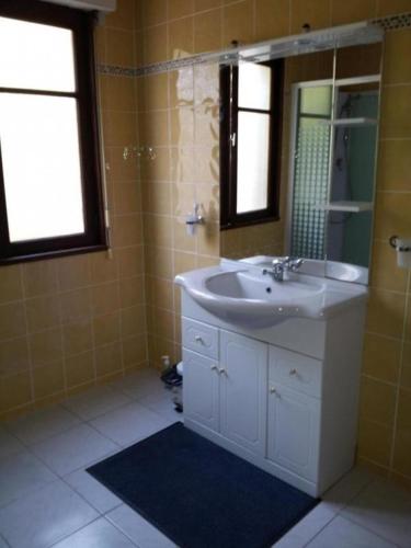 une salle de bain avec un lavabo et un miroir dans l'établissement Villa spacieuse proche village, à Taradeau
