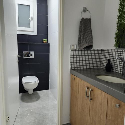 a bathroom with a toilet and a sink at Snow View Suite סוויטת סנו וויו in Majdal Shams