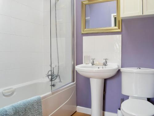 a bathroom with a sink and a toilet and a mirror at Saddle Room in Martin