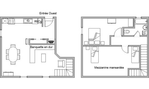 deux plans d'étage d'un petit appartement dans l'établissement Le gite 