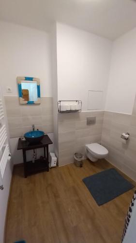 a bathroom with a toilet and a sink at Kuckó Apartman in Badacsonytördemic