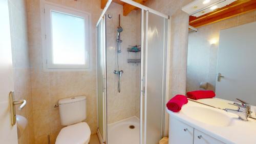 La salle de bains est pourvue d'une douche, de toilettes et d'un lavabo. dans l'établissement Villa la Petite Vallée, à Saint-Gilles-Croix-de-Vie