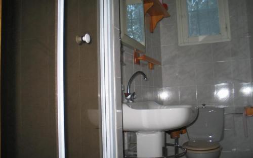 une salle de bain avec un lavabo et des toilettes dans l'établissement Gite bosi tanneron, à Tanneron