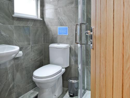 a bathroom with a toilet and a sink at Y Gorlan in Llanllechid