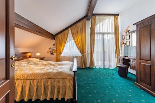 a hotel room with a bed and a television at Hotel Regal in Sinaia