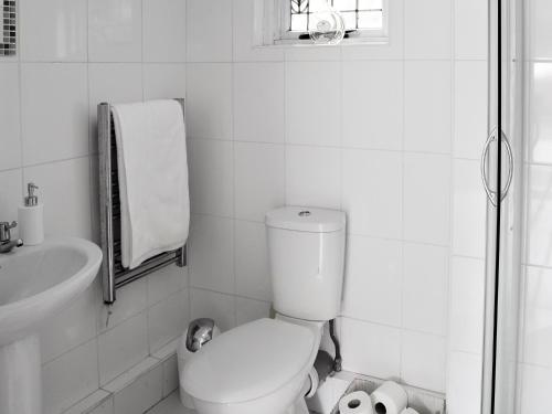 uma casa de banho branca com um WC e um lavatório em The Chicken Shed em Ruckinge