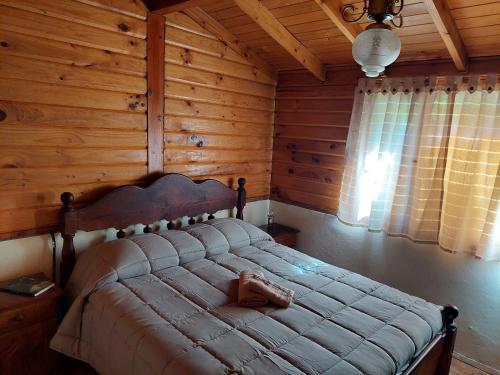 a bedroom with a bed in a log cabin at Rustik Palace in El Bolsón