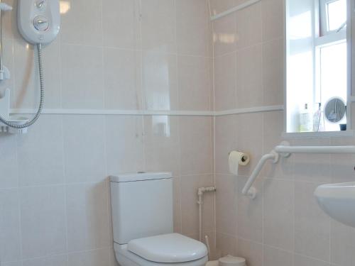 a bathroom with a toilet and a sink and a window at Tarrant Cottage -14557 in West Orchard