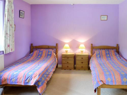 Compton AbbasにあるNutbushの紫の壁のベッドルーム1室(ベッド2台付)