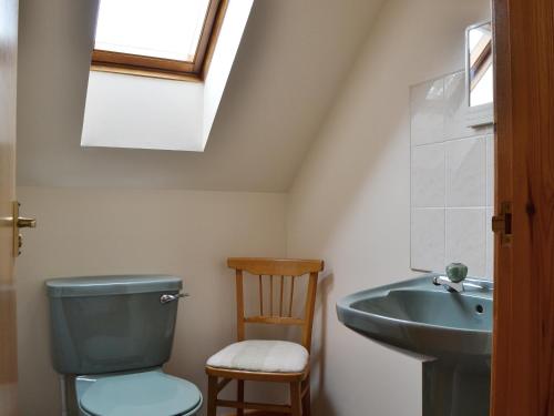 a bathroom with a green toilet and a sink at Ross Cottage in Cairneyhill