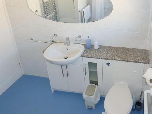 a bathroom with a sink and a toilet and a mirror at Woodside in Burton