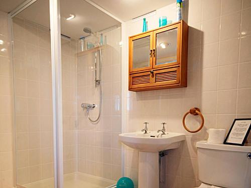 FrostendenにあるApril Cottageのバスルーム(シャワー、洗面台、トイレ付)