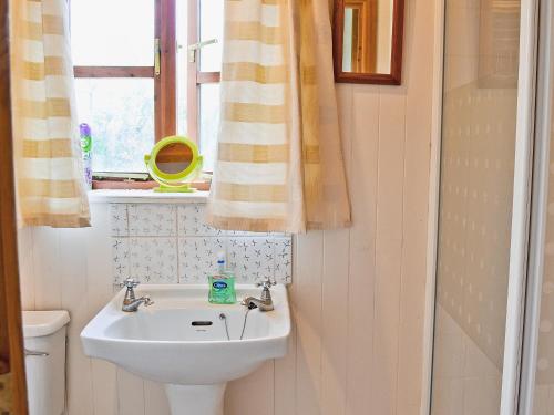a bathroom with a sink and a toilet and a window at Walnut Tree Cottage in Fordingbridge